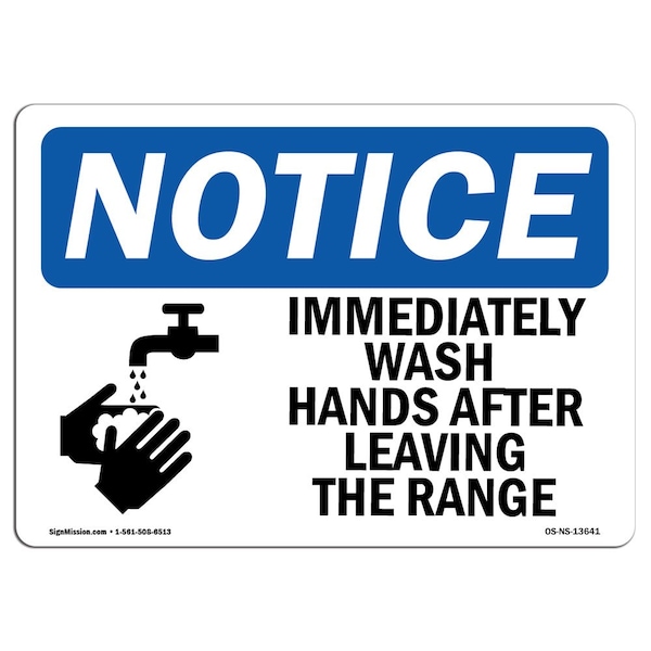 OSHA Sign, Immediately Wash Hands After W/, 5in X 3.5in Decal, 10PK, 3.5" W, 5" L, Landscape, PK10